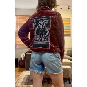 BRITNEY SPEARS Holiday Spear-It Upcycled Jacket Velvet Rhinestone 90s Y2K Pop XS